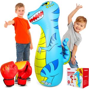 Punching Bag for Kids 47" Inflatable Dinosaur Bop Bag with Thicker Material Instant Bounce Back with Boxing Gloves Karate Kickboxing Taekwondo Kids Gift for Age 3-9 Girls & Boys (Blue)