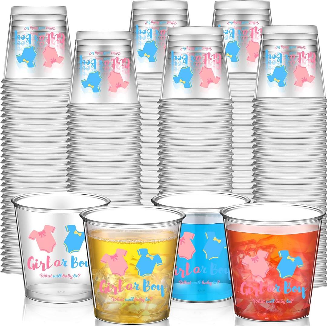 50 Pcs Gender Reveal Party Shot Glasses, 2.87oz Disposable Baby Shower Boy or Girl Plastic Cup Blue Pink Gender Reveal Party Supplies Favor for Baby Shower Tea Party Decoration