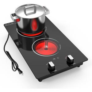 2 Burner Electric Cooktop, 2100W Electric Stove Top Hot Plate 12''