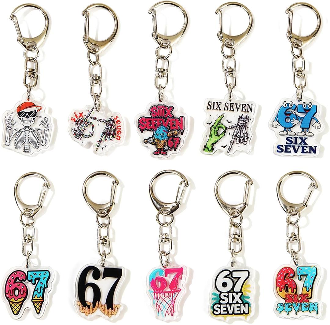 TOTEVOL Six Seven Keychain 10PCS Set - Funny 6 7 Acrylic Keychain & Viral Meme Gifts | Bulk Six Seven Party Favors for Events, Bag Charms & Unique Gifts