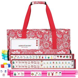 American Mahjong Tile Set with Carrying Bag and Accessories, 160 Acrylic Engraved Mahjong Tiles with Racks with Pushers, Mahjong Tile Set for Family Friends