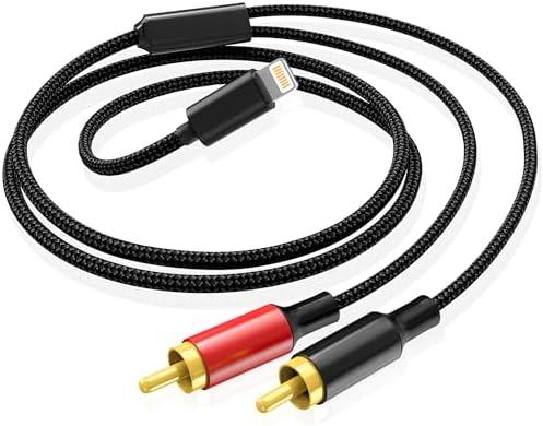 KENJURL Braided Lightning to RCA Splitter Cable - Dual Male Audio Adapter for iPhone, iPad, iPod. Ideal for Home and Car Audio (6ft) LB-01
