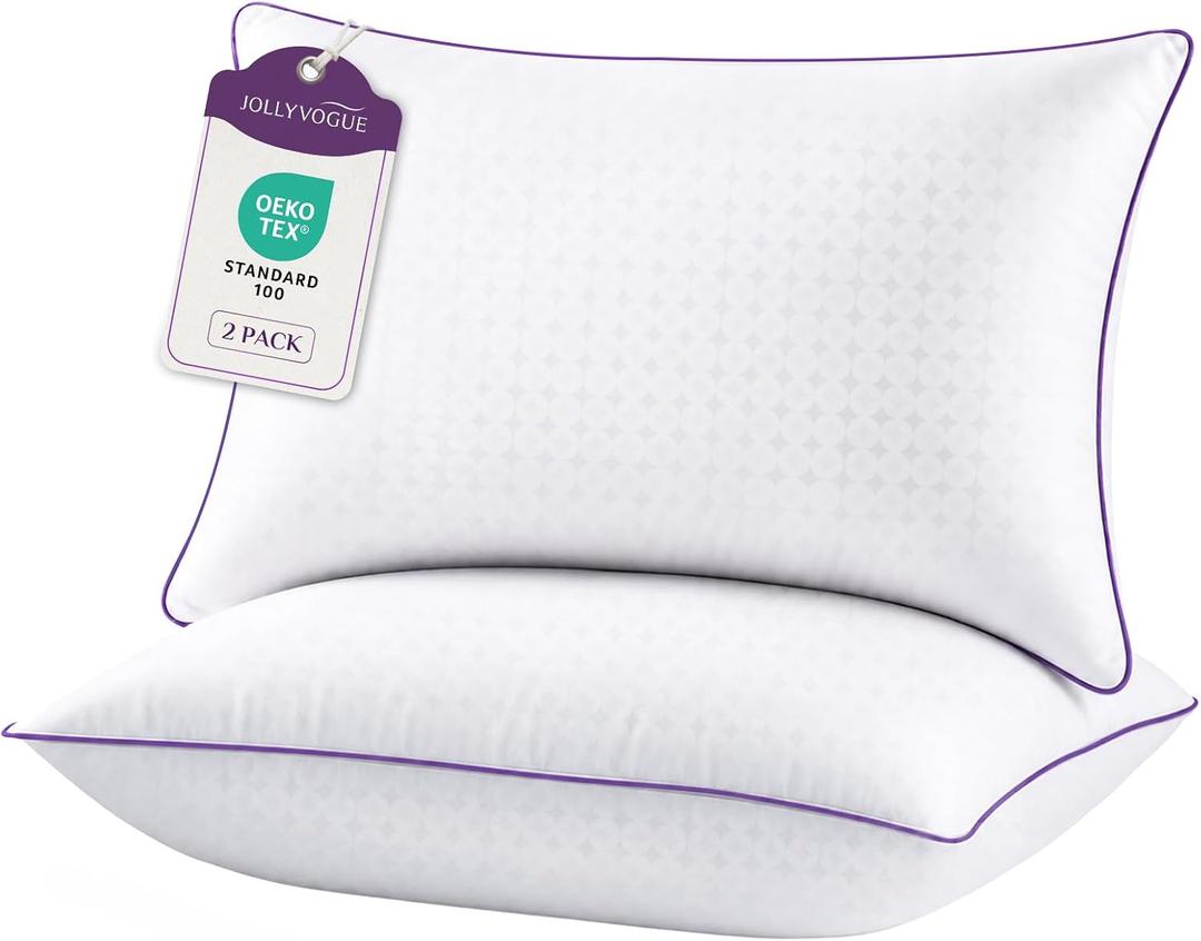 JOLLYVOGUE Firm Pillows Queen Size Set of 2, Supportive Bed Pillows with Oeko-Tex Certified Down Alternative Fill, Fluffy Hotel Quality for Back, Stomach and Side Sleepers