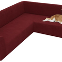 Arfntevss Stretch Sectional Couch Covers L Shaped Corner Sectional Sofa Cover Washable Jacquard Soft Fleece U Shape Sofa Slipcovers Anti Slip Furniture Protector for Dogs Pets (X-Large, Wine Red)