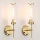 MOKATNG Wall Sconces Set of Two, Brushed Gold Bathroom Sconces with Clear Glass, Hardwired Sconces Wall Decor Set of 2, Modern Wall Light Fixtures for Bathroom Mirror Living Room Bedroom Hallway