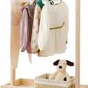 Hggzeg Baby Garment Rack, Kids Clothing Rack with Storage Shelf & Hanging Rod, Solid Wood Dog Cat Wardrobe Coat Rack, for Toddler Nursery, Child's Room (S)