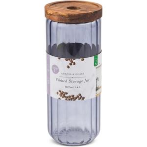 Core Home & Kitchen Lilac Haze Ribbed Storage Jar With Acacia Wooden Lid 1.4 Liter Glass Cannister For Herbs, Spices, Q-Tips, Cotton Balls Kitchen Or Bathroom Essentials Core Home & Kitchen Lilac Haze Ribbed Storage Jar With Acacia Wooden Lid 1.4 Liter Glass Cannister For Herbs, Spices, Q-Tips, Cotton Balls Kitchen Or Bathroom Essentials