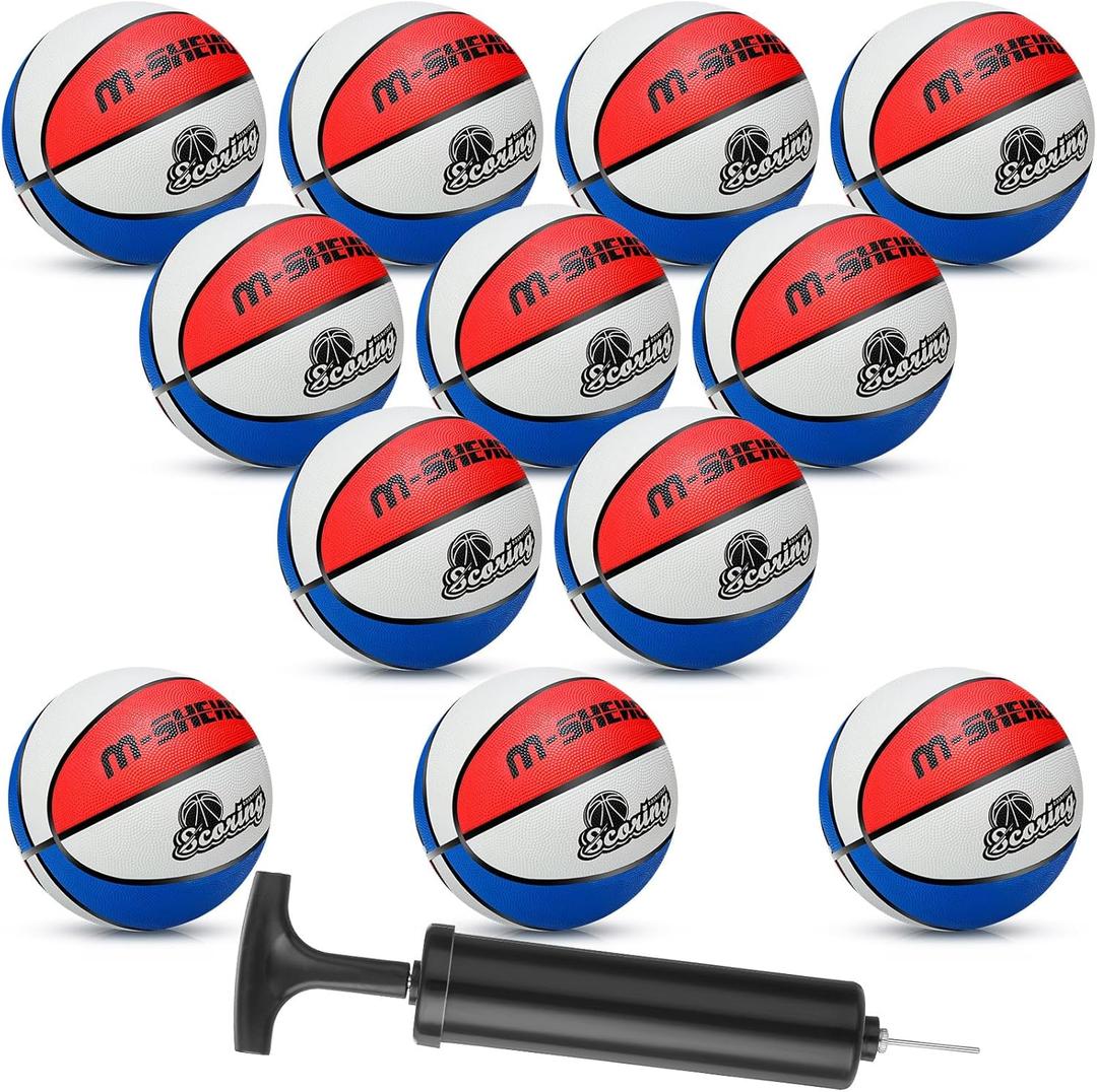 Jenaai 12 Pieces Rubber Basketballs Bulk Official Size 5 (27.5") Kids Youth Basketball Outdoor with Pump for Training and Play Teen Boys and Girls Gifts (Blue White Red)