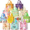 DECHISY 12Pack Easter Bags with Handles for Kids, Bunny Carrot Chick Reusable Easter Egg Hunt Bags, Non-Woven Easter Baskets for Gifts Wrapping, Easter Egg Hunt, Easter Party Favors, 8.37.95.9inch (Yellow)