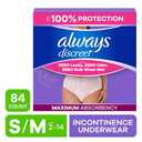 2Packs Always Discreet Adult Diapers for Women, Incontinence Underwear, Postpartum Essentials, Disposable Briefs, Max Absorbency, Bladder Leak Protection, Small/Medium, 42Pcs