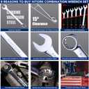 Hitork 6-Piece Large SAE Wrench Set, 12-Point Box End, Drop Forged Chrome-Plated Cr-V Steel, 15 Offset, Polished, Roll Pouch Included Sizes 15/16 to 1-1/4