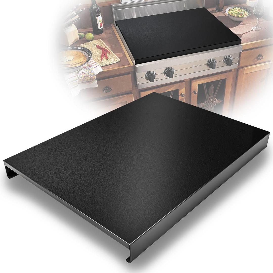 Gas Stove Cover Board, Resistance to Heat Range Covers for Gas Stove, Large Black Stove Top Covers (L30 x W22'' xH2.75'') with Anti-slip Silicone Feet, Anti-Collision Corner Guards