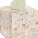 CLAYNIX Tissue Box Cover - Mosaic Mother of Pearl Inlay Tissue Box Holder - Tissue Box Cover Square 5.9 x 5.9 x 5.9 in - Decorative Bathroom, Bedroom or Office (White)
