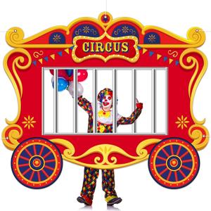Circus Party Decorations Carnival Cage Shaped Photo Backdrop Circus Photo Booth Props Large Carnival Photos Banner Hanging for Kids Boys Girls Birthday Baby Shower Party Game Favors Supplies