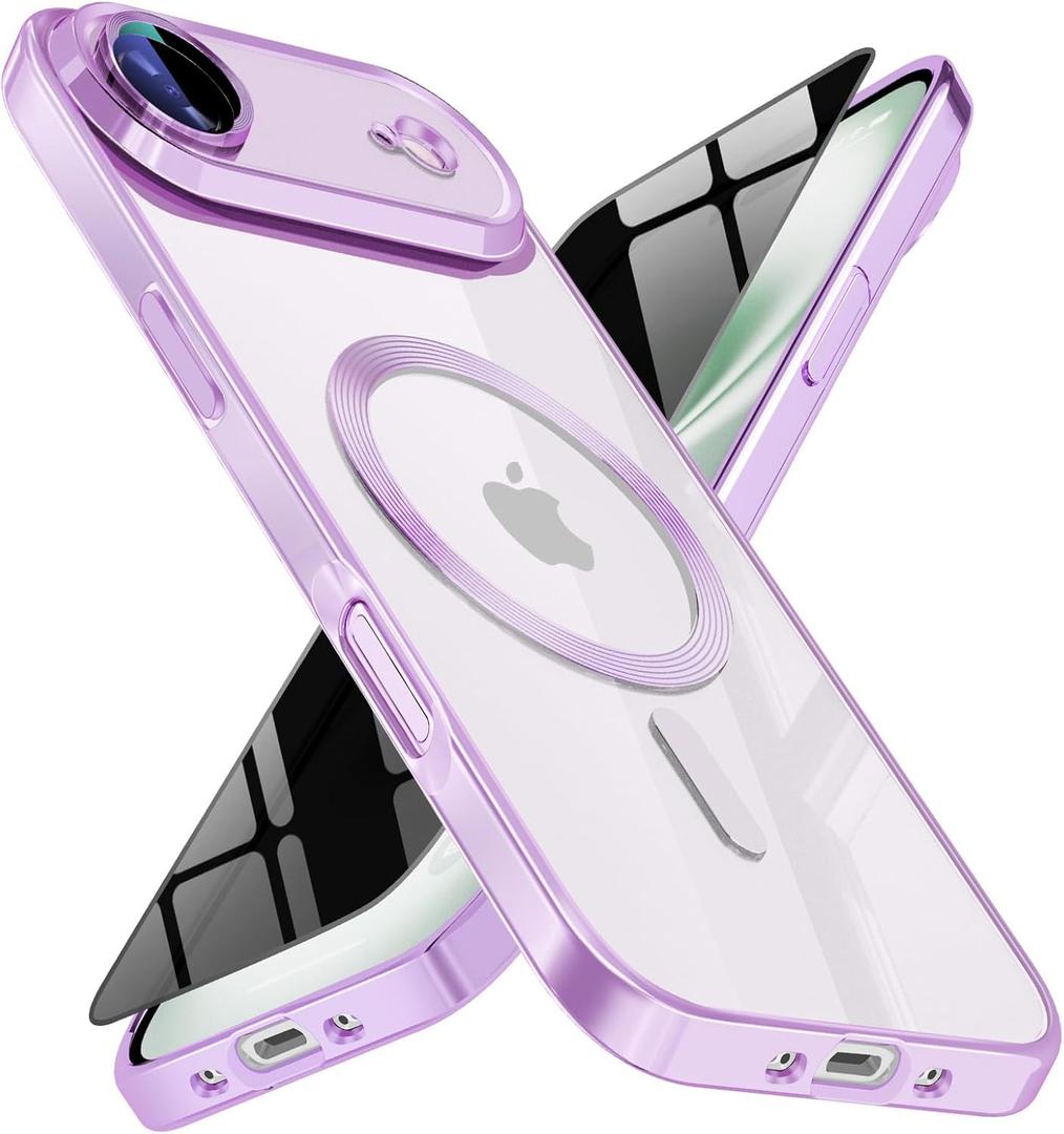 Magnetic for iPhone 17 Air Case with Privacy Screen Protector & Full Camera Cover,[Non-Yellowing] Shockproof Clear Phone Case Compatible with MagSafe Women Girls for iPhone 17air,Purple