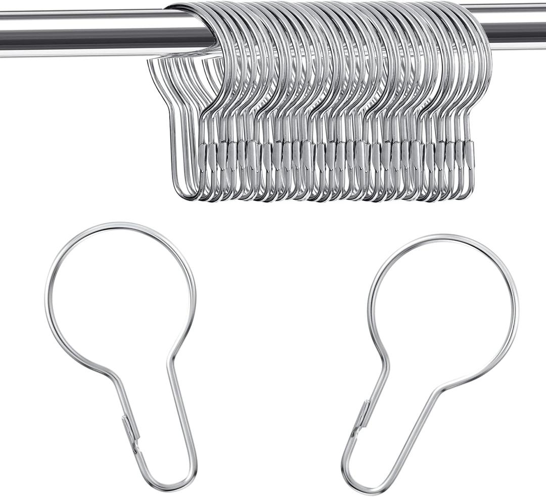 Queekay 100 Pieces Metal Shower Curtain Hooks Hanging Clips Metal Practical Shower Curtain Rings Hangers for Bathroom Bedroom Kitchen Home Applications(Silver)