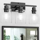 Black Bathroom Lights Over Mirror, Anti-Rust 2 Light Vanity Lighting Fixture for Bathroom, Modern 18Inches Wall Sconce Light for Living Room, Standard E26 Base, Clear Glass Shades, Bulbs Not Included Black