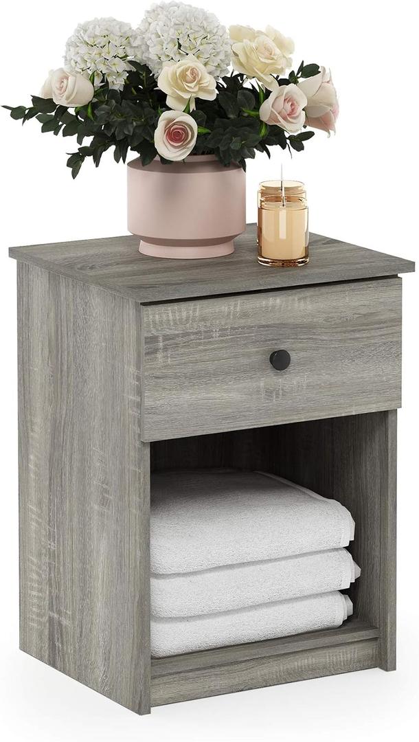 Furinno Tidur Nightstand, 1-Pack, French Oak Grey, 1-Pack Knob, 15.67"D x 17.72"W x 24.14"H