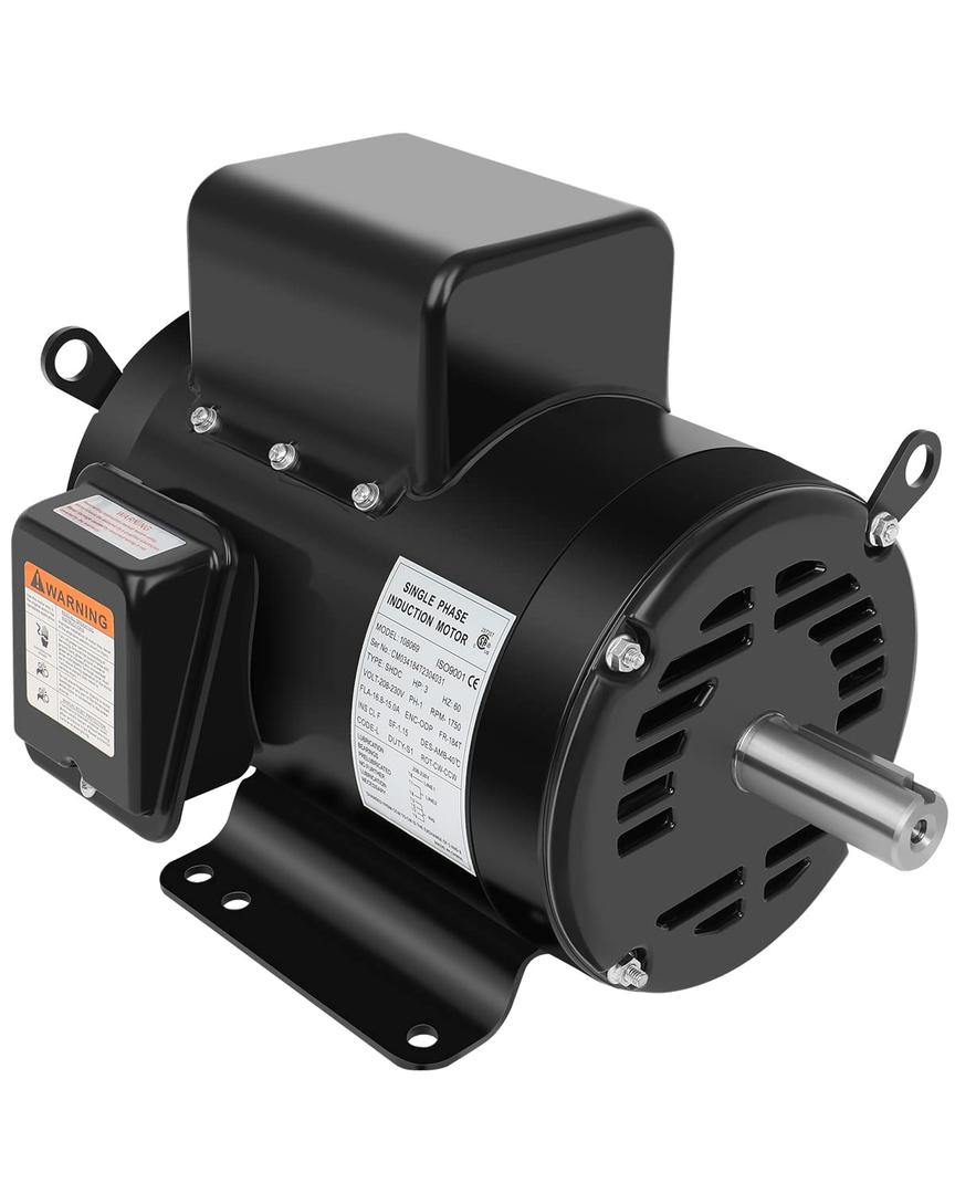 3HP Air Compressor Motor Single Phase Electric Motor 1750RPM 184T Frame ODP 208V-230V 1-1/8Shaft Diameter Rolled Steel Shell 60HZ
