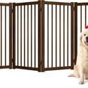 36" H Freestanding Pet Gate, Solid Wood Foldable Dog Gate with Support Feet, Wooden Tall Dog Gate for Doorway, Stairs & Indoor Use, 60" Wide Expandable Pet Fence, 4 Panels, Walnut