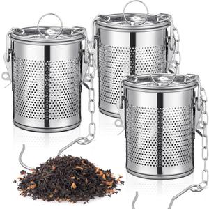 3 Pcs Extra Large Tea Infuser for Loose Leaf, 304 Stainless Steel Tea Strainers, Extra Fine Mesh Strainer with Chain Hook and Lid, 3.15 x 3.54 Inches