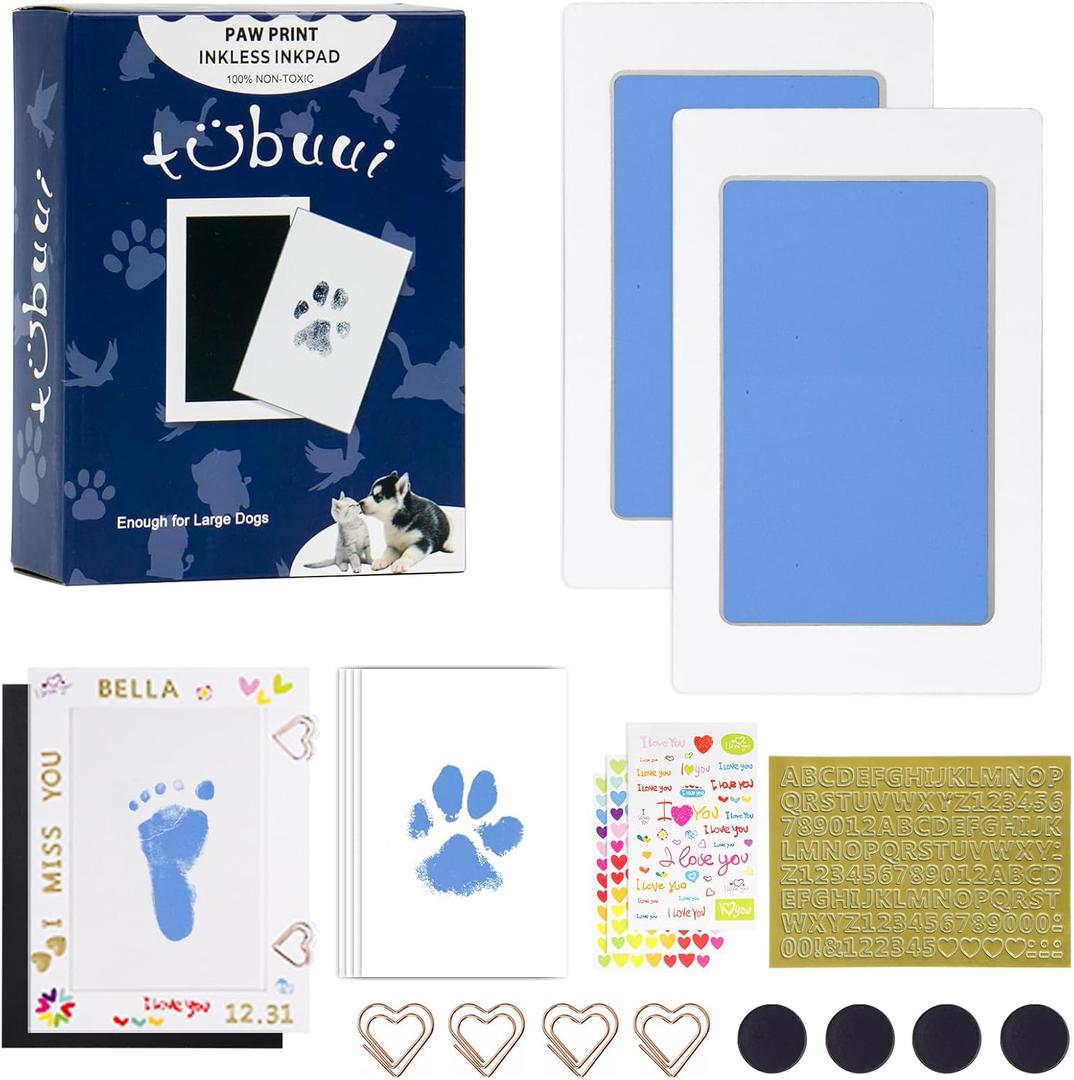 Paw Print Kit for Dogs Cats,Inkless Baby Hand and Footprint Kit, Dog Nose Print Kit,Clean Touch Ink Pad Kit,No Mess Newborn Baby Footprint Kit, Pet Paw Print Kit for Family Keepsake (Medium (Pack of 2), Blue)