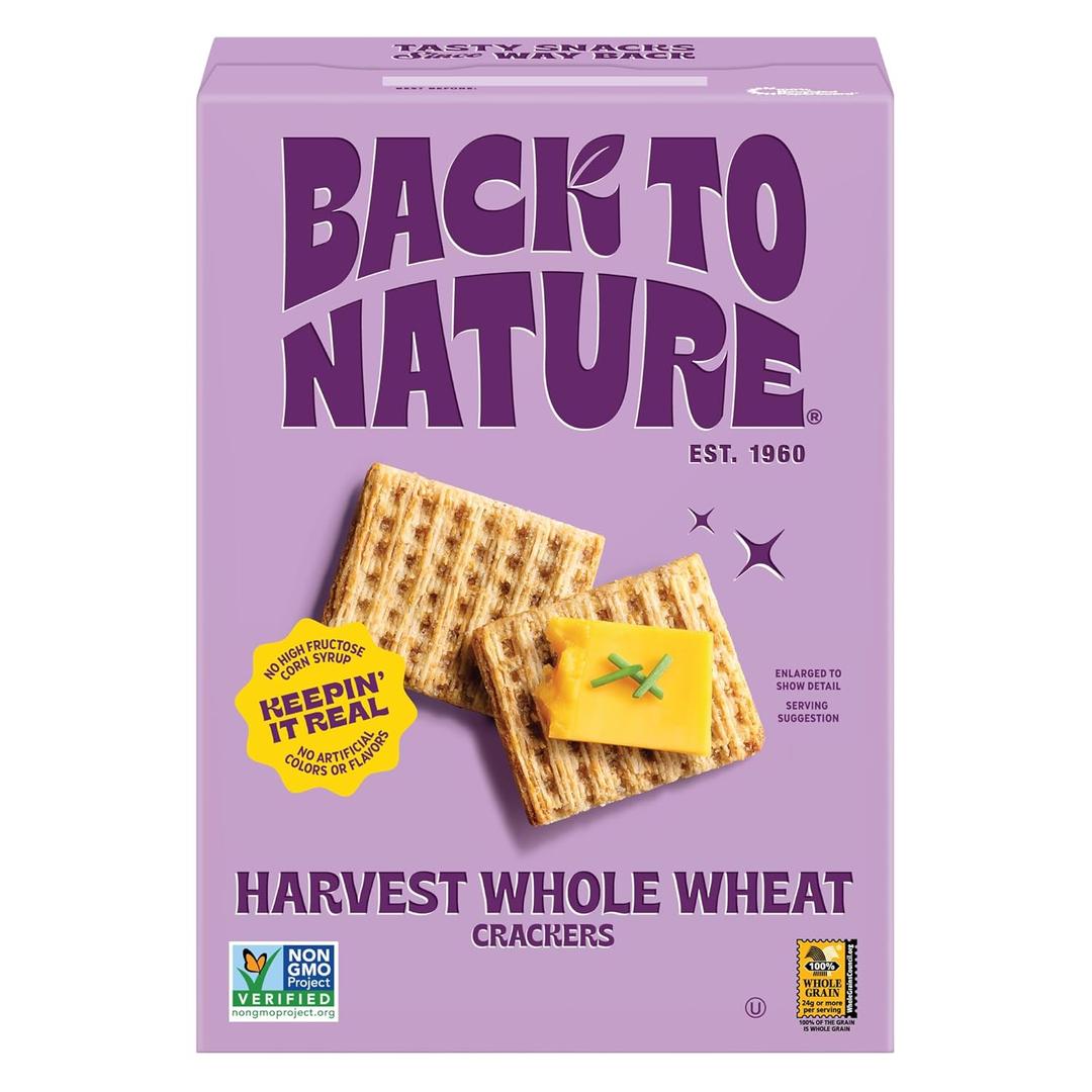 Back to Nature Harvest Whole Wheat Crackers, Non-GMO,Plant-Based Snack Cracker, Made with Whole Grain Wheat & Sea Salt, Snack Happy, 7 oz Box (EXP 06/20/26)