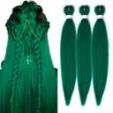 Green Braiding Hair Pre Stretched 26 Inch 3 Packs Pre-stretched Braiding Hair Braid Synthetic Hair Extensions for Crochet Box Braids.(26 Inch 3 Packs, Green)