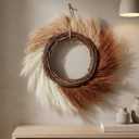 Perfnique Pampas Grass Wreath, 25'' Faux Pampas Wreath for Front Door, Artificial Pampas Wreath for All Seasons, Boho Wall Decor, Farmhouse Pampas Grass Garland, DIY Wreath Arrangement 