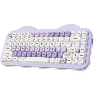 YUNZII C75 Wireless Mechanical Keyboard,75% Layout, Hot-Swappable NKRO,BT5.0/2.4G/USB-C Mode,Dye-Sub PBT MOA Keycaps,RGB Gasket Mount,Cute Cake Design for Mac/Win/Gaming (Purple, Candy Switch)