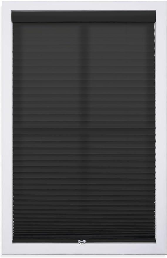 DEZ FURNISHINGS Cordless 1" Light Filtering Pleated Shade, Fabric, 32" W x 48" H, Black