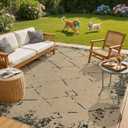 UERMEI 6x9 Outdoor Jute Area Rug Patio, Farmhouse Rugs for Living Room Backyard Machine Washable Non Slip, Pet Friendly Indoor Geometric Carpet for Dining Room - Modern Brown
