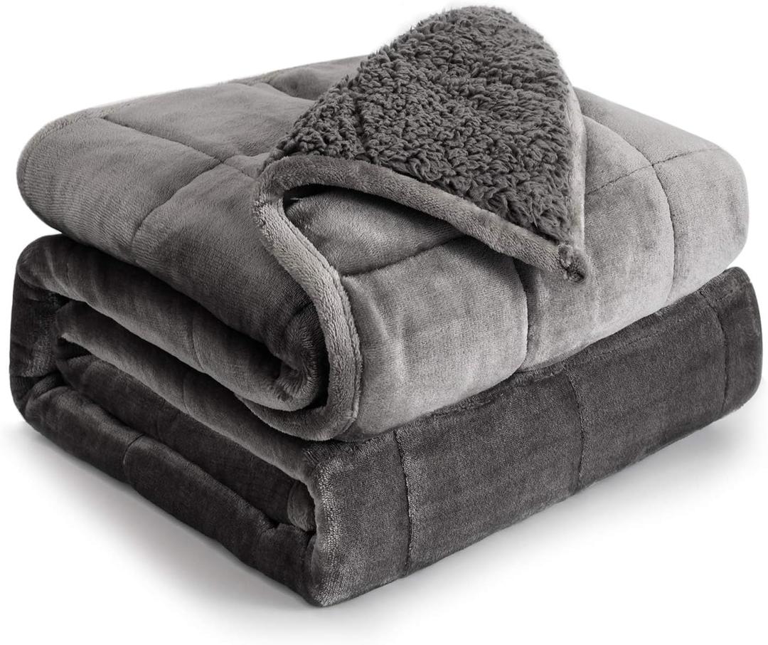 Cottonblue Sherpa Fleece Weighted Blanket 15 lbs for Adult, Flannel Cozy Plush Bed Blankets, Fuzzy Sherpa Weighted Blankets Full Size, Minky Soft Blanket for Sofa Bed, 48 x 72 inches, Grey