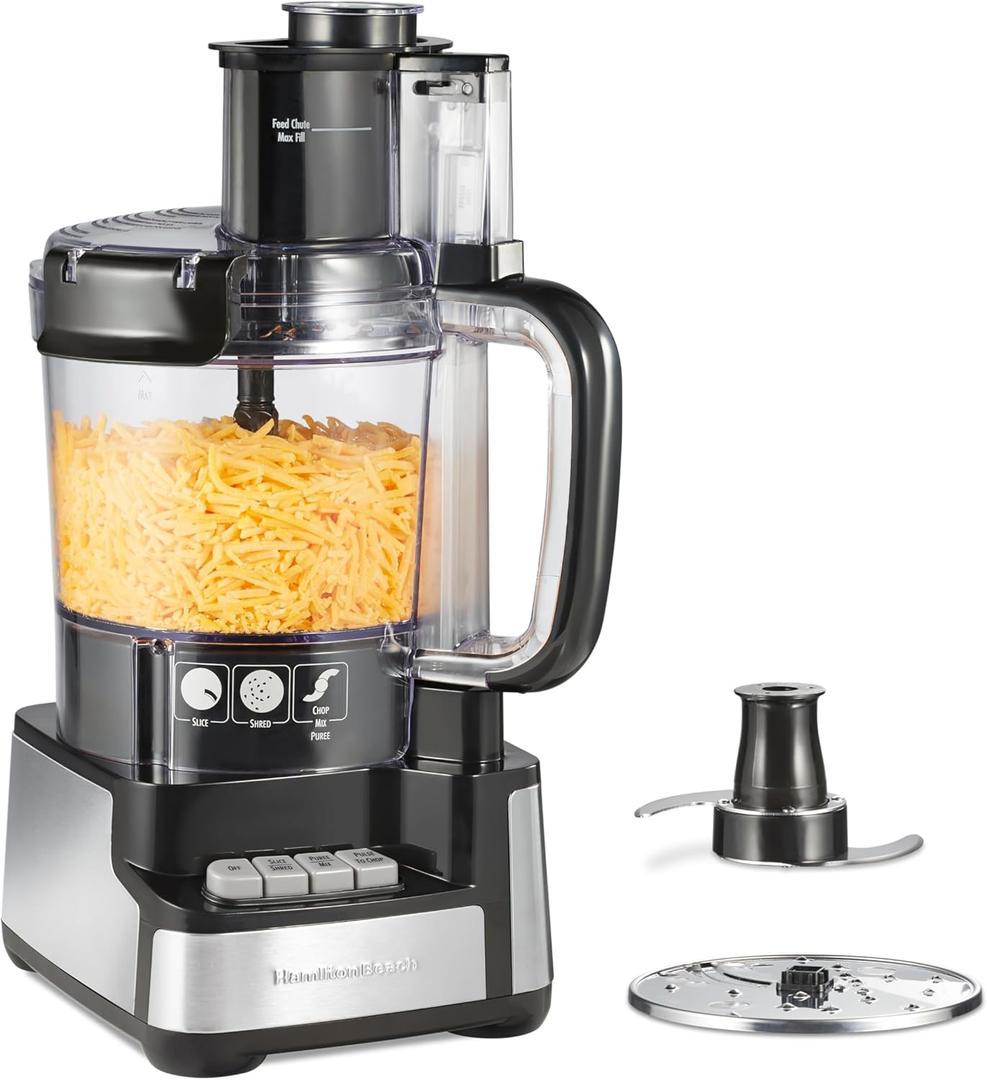 Hamilton Beach Stack & Snap Food Processor and Vegetable Chopper, BPA Free, Stainless Steel Blades, 12 Cup Bowl, 2-Speed 450 Watt Motor, Black 