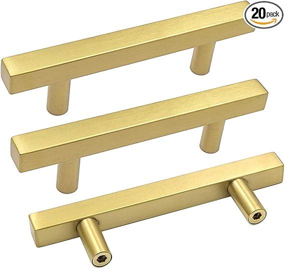 goldenwarm 10 Pack Gold Cabinet Handles 3 Inch Brushed Brass Drawer Pulls Brass Handles for Kitchen Cabinets - LS1212GD76 Gold Drawer Hardware Dresser Pulls Dresser Hardware, 5in Overall Length