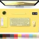 Leather Desk Pad Protector, Desk Mat, Large Mouse Pad, Non-Slip Desk Blotter, Office Laptop Desk Pad, PU Leather Desk Writing Pad for Office and Home (Yellow, 31.5" x 15.7")