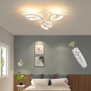 Becailyer LED Ceiling Light 36W Dimmable Remote Control Modern Acrylic Lamp 3-Leaves Chandelier Flush Mount Lighting Fixture for Bedroom Living Dining Room Kitchen