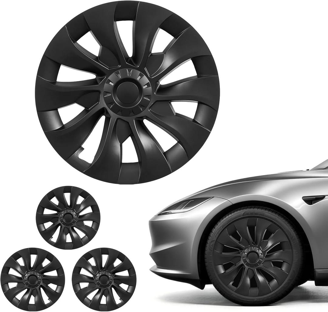VEVOR Hubcaps Wheel Covers for 2017-2023 Tesla Model 3, 18 Inch Set of 4 Wheel Rim Cover Hubcaps OEM Style Replacement, R18 Size Snap On Car Hub Caps, Premium 10-Spoke ABS Tire Rim Caps, Matte Black, 19.8 x 3.0 in