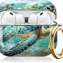 Shockproof Case Compatible with AirPods Pro 3 (2025) with Keychain, Unique Graphic Art Cover for Men & Women, Daily Commute, Wireless Charging Ready(Turtle Sea Water Art)