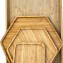 Bamboo Serving Trays Cutting Boards 16.5"x11.8"42x30cm with Handle, Set Includes 0.63"(1.6cm) Thick Plates 1xHexagon 12.5"(32cm)+1xHexagon 9.8"(25cm)+1xSquare 5.9"(15cm) for Family Dinner