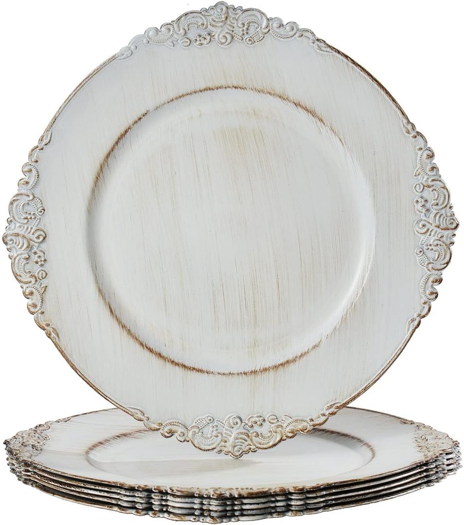MAONAME Antique White Charger Plates, Round Antique Plate Chargers for Dinner Plate, 13" Plastic Charger for Plates, Wedding Table Setting, Set of 6 MAONAME Antique White Charger Plates, Round Antique Plate Chargers for Dinner Plate, 13" Plastic Charger for Plates, Wedding Table Setting, Set of 6