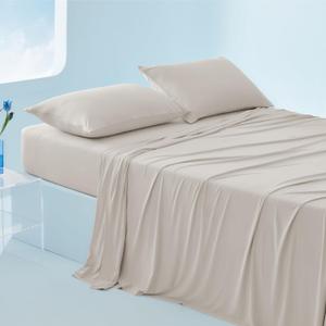 Bedsure Cooling Sheets King Size, Cooling Bed Sheets for Hot Sleepers, Chill Cool Sheet, Deep Pocket Up to 18 Inches, Soft & Breathable King Size Sheets Set, 4 Pieces, Beige