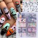 Halloween Nail Foils Transfers - Ghost Pumpkin Skull Bat Spider Web Black Cat Design, Gold & Holographic Foil Stickers for Nail Art, Manicure Decals for DIY Acrylic Nails, 10 Sheets