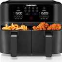 Chefman TurboFry Touch Dual Air Fryer, Maximize The Healthiest Meals With Double Basket Capacity, One-Touch Digital Controls And Shake Reminder For The Perfect Crispy And Low-Calorie Finish (9 Quart - No Window)