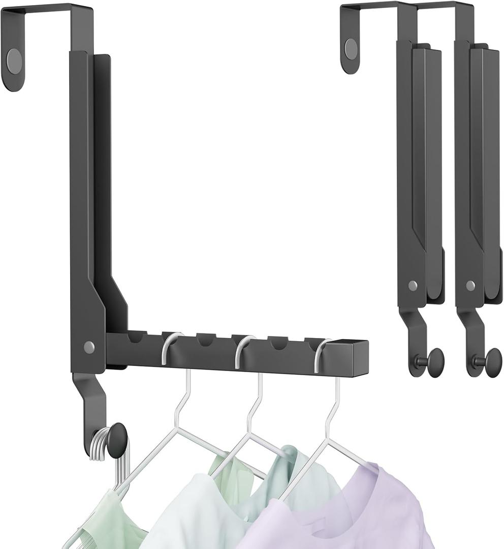 2 Pack Over The Door Hanger Folding Clothes Drying Rack, Folding Hanging Coat Rack for Indoor Laundry Room Compact Small Space Foldable Portable Clothing Hanger Hook Collapsible (Black-2(Upgraded))