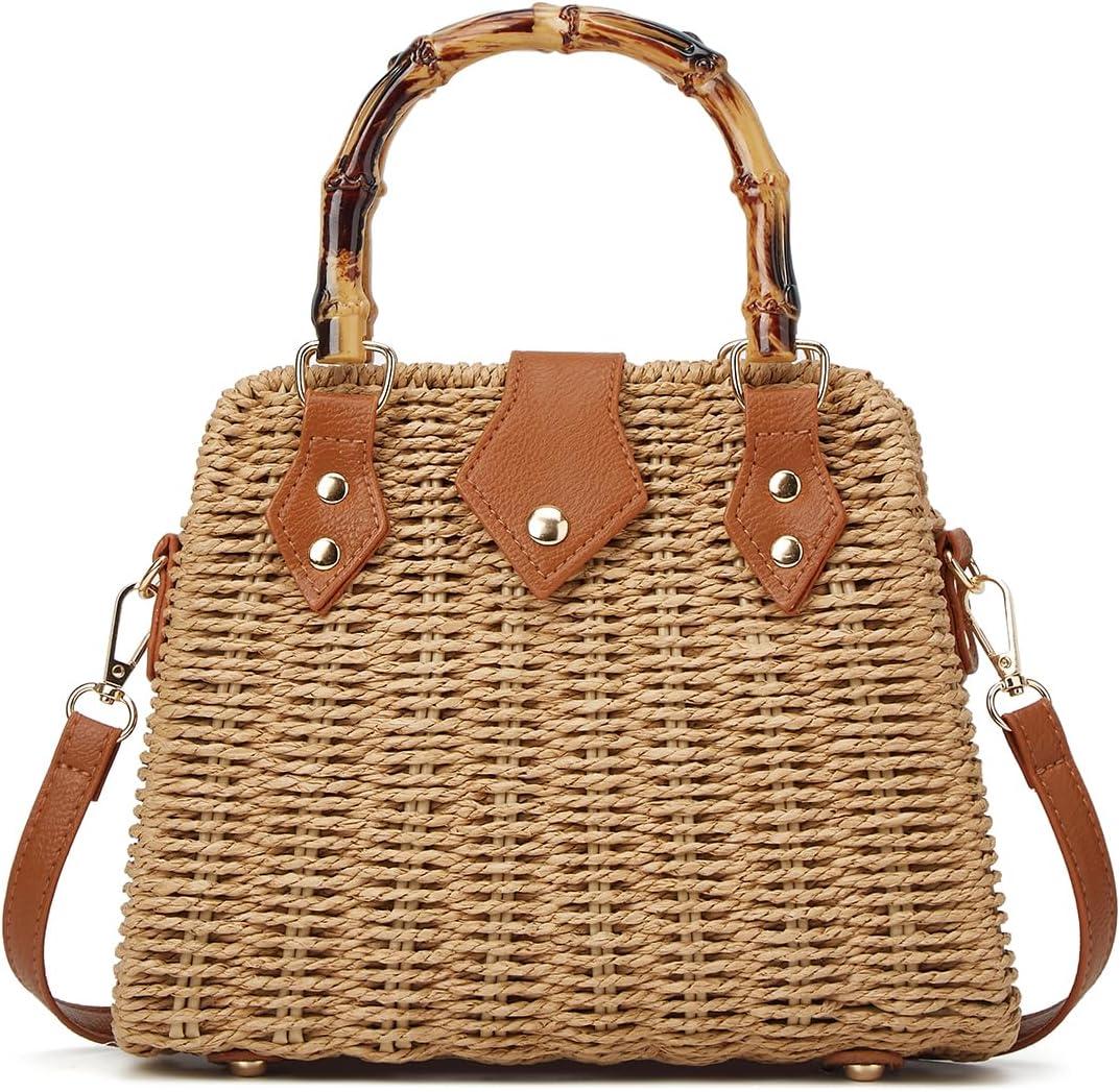 Straw Beach Handbags for Women Rattan Woven Crossbody Shoulder Purse Small Totes Summer Vacation Wicker Clutch