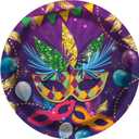 CC HOME Mardi Gras Birthday Paper Plates Napkins Purple Mask Disposable Tableware Set Party Supplies Carnival Theme Dinnerware Serves 24 Guests for Audlts Kids Girls Baby Shower Birthday 88PCS