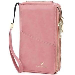 NQQNQQ US-B Passport Wallet, RFID Blocking Passport Holder Large Capacity, Lightweight PU Document Organizer for Women (Pink)