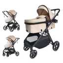 Trenana 2 in1 Baby Stroller,High Landscape Infant Stroller,Reversible Bassinet Stroller,Adjustable Backrest & Canopy,Foldable Aluminum Alloy Anti-Shock for Newborn (620-Khaki)