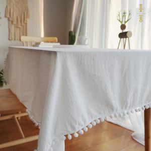 Cotton Fabric Tablecloth Tassels Stitching Washable Table Cloth for Wedding Party Dining Banquet Decoration Luxuriou Table Cover,White, 55x30 inch